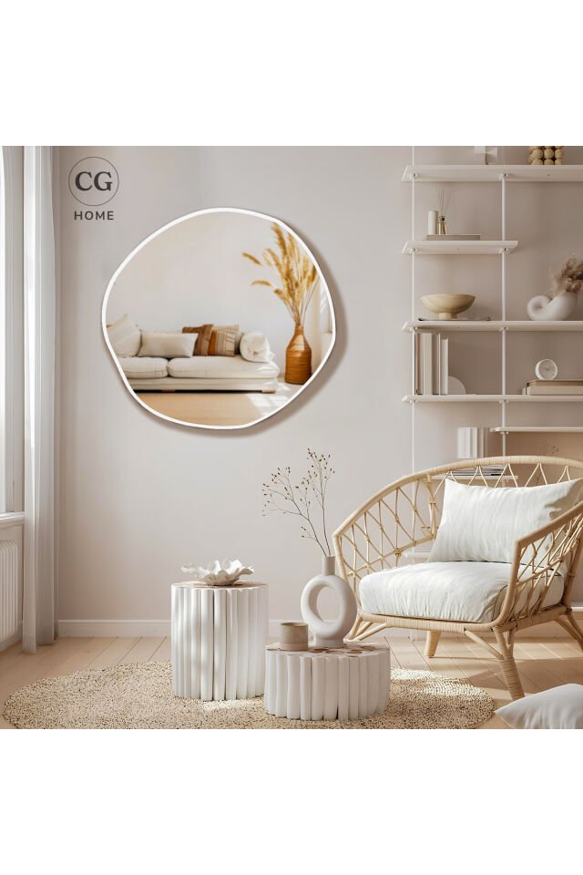 Asimetrik Ayna, Duvar Aynası, Konsol Aynası, Pinterest Ayna, Holl Aynası, Beyaz Çerçeveli Ayna