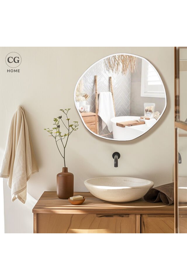 Asimetrik Ayna, Duvar Aynası, Konsol Aynası, Pinterest Ayna, Holl Aynası, Beyaz Çerçeveli Ayna