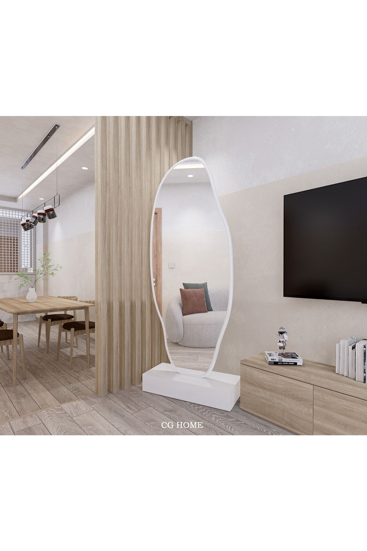 Asimetrik Ayna, Ultralüx Boy Aynası, Boy Ayna Beyaz 188x66 Cm