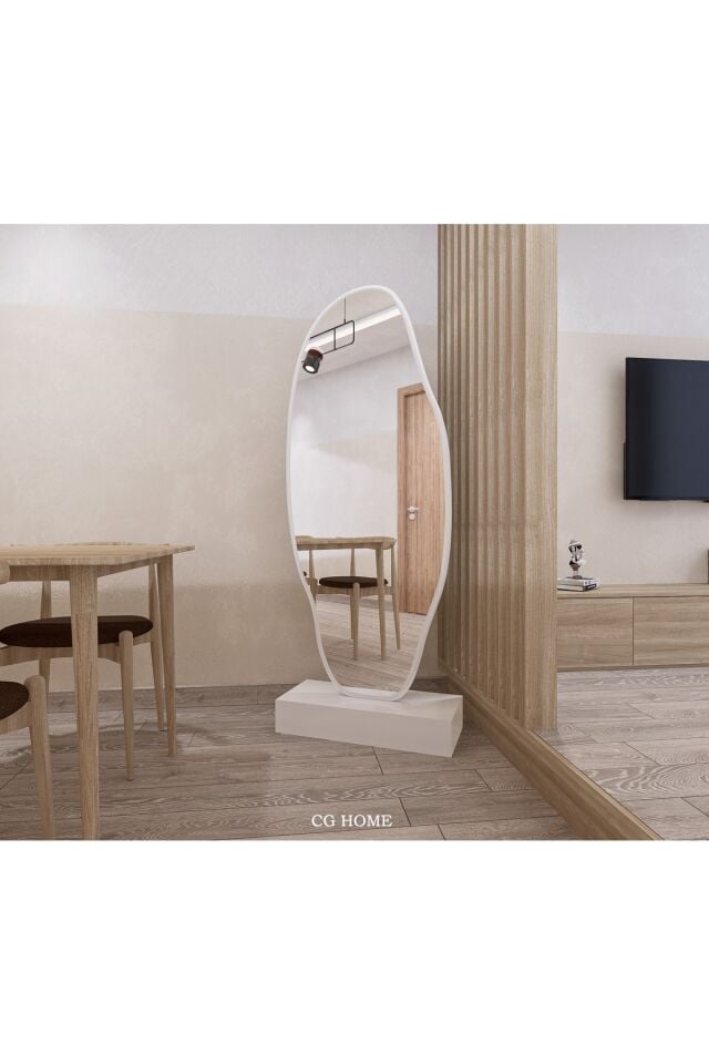 Asimetrik Ayna, Ultralüx Boy Aynası, Boy Ayna Beyaz 188x66 Cm