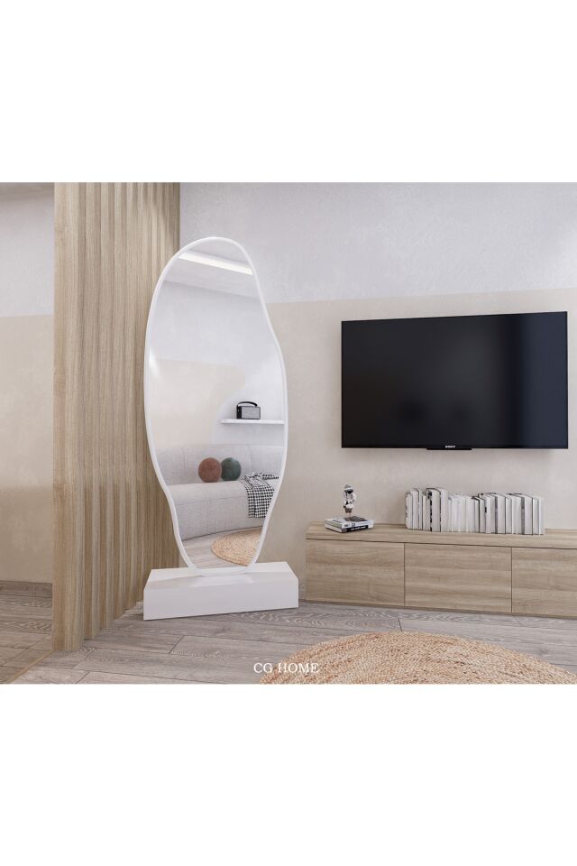 Asimetrik Ayna, Ultralüx Boy Aynası, Boy Ayna Beyaz 188x66 Cm