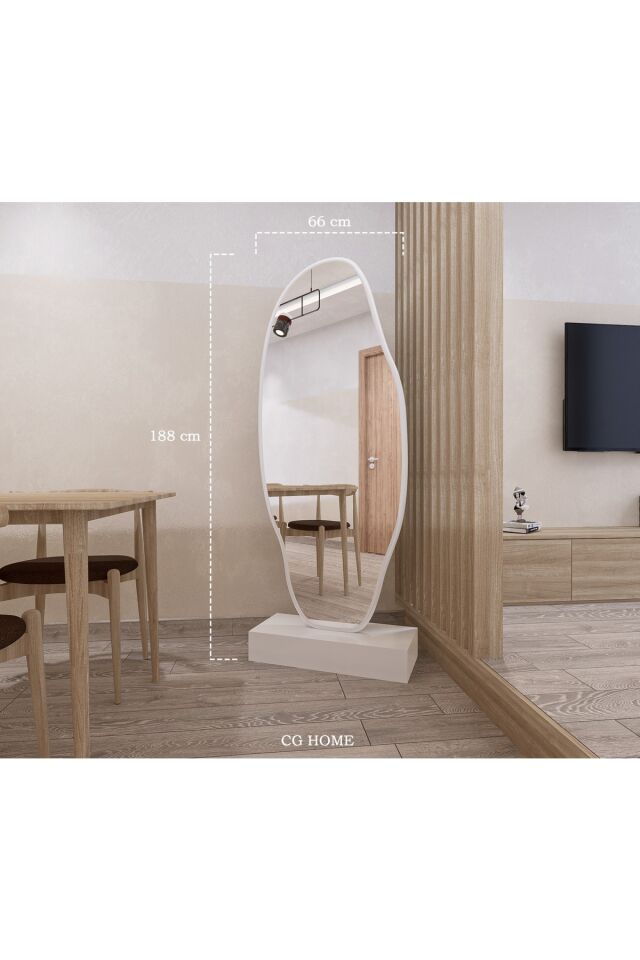 Asimetrik Ayna, Ultralüx Boy Aynası, Boy Ayna Beyaz 188x66 Cm