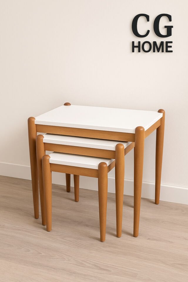 ADA Zigon Sehpa Üçlü Lüx %100 Ağaç Lake Boyalı Sehpa