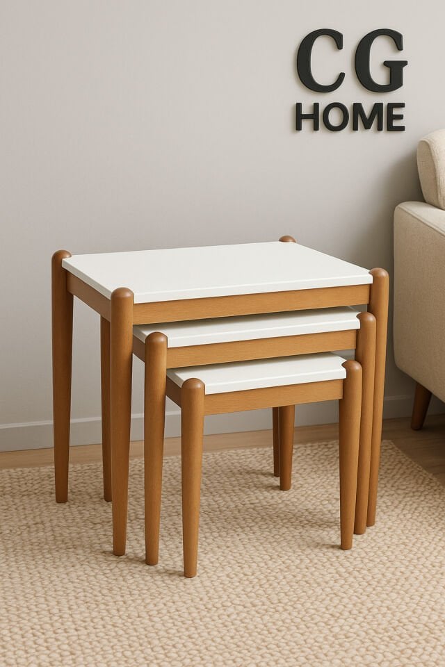 ADA Zigon Sehpa Üçlü Lüx %100 Ağaç Lake Boyalı Sehpa