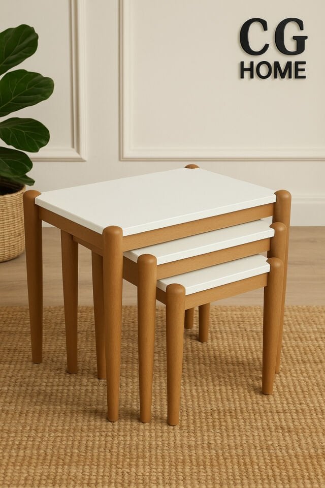 ADA Zigon Sehpa Üçlü Lüx %100 Ağaç Lake Boyalı Sehpa