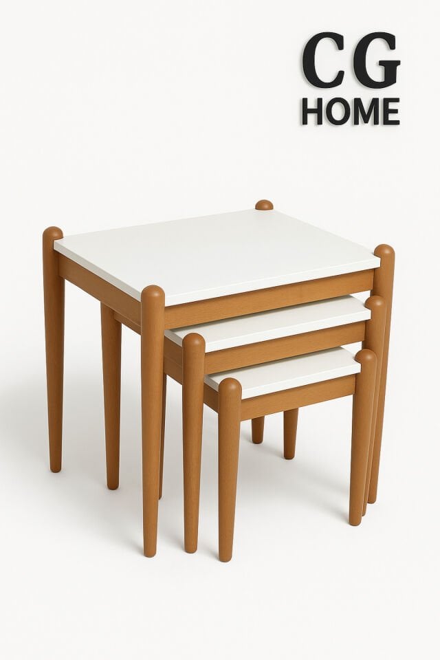 ADA Zigon Sehpa Üçlü Lüx %100 Ağaç Lake Boyalı Sehpa