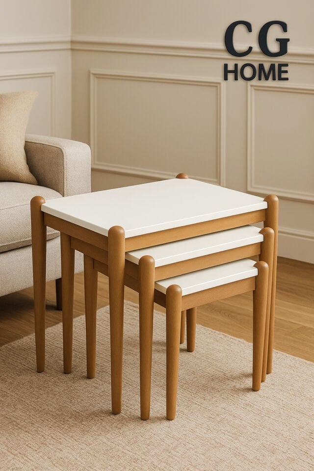 ADA Zigon Sehpa Üçlü Lüx %100 Ağaç Lake Boyalı Sehpa