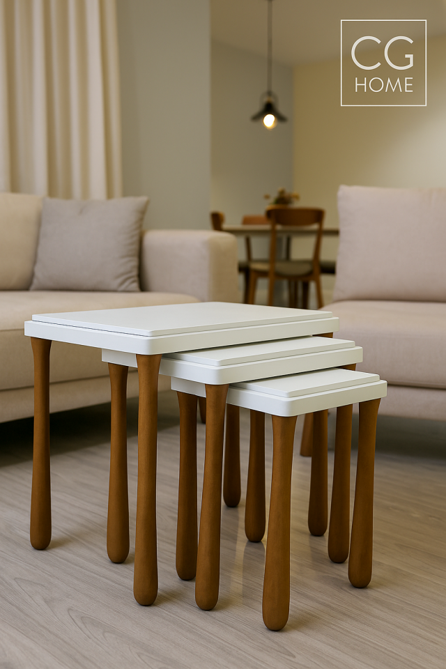 Alvin Zigon Sehpa Üçlü Lüx Ağaç Lake Boyalı Sehpa