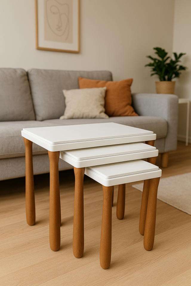 Alvin Zigon Sehpa Üçlü Lüx Ağaç Lake Boyalı Sehpa