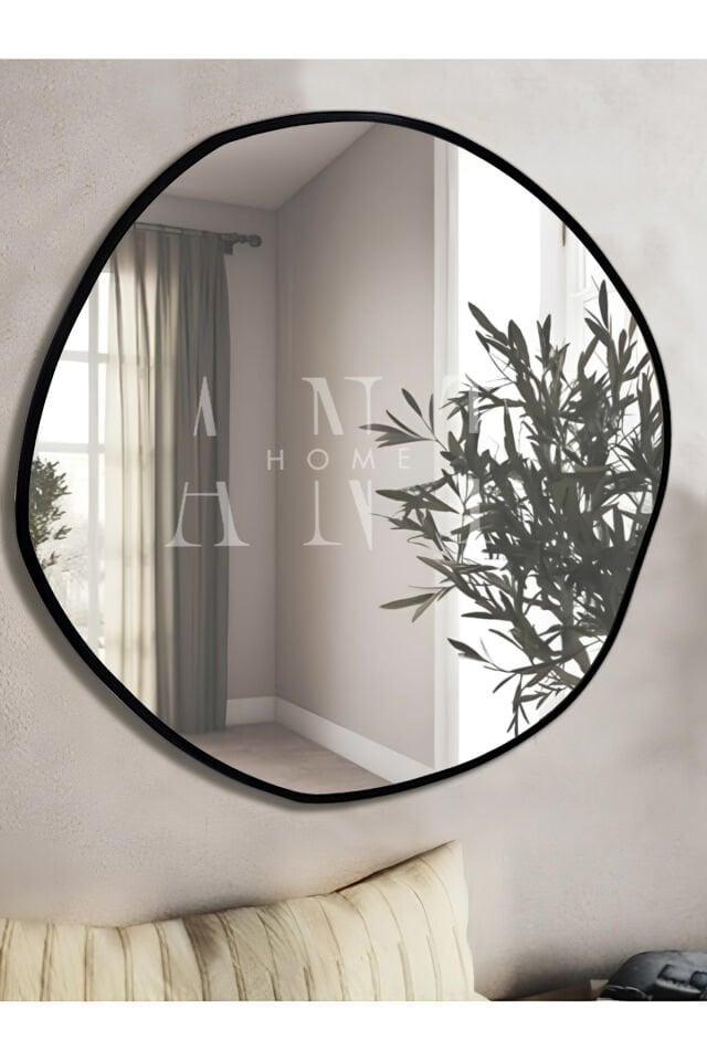 Arya 80 Cm Ayna Asimetrik Ayna, Dekoratif Ayna, Duvar Aynası Banyo Aynası Holl Aynası, Siyah