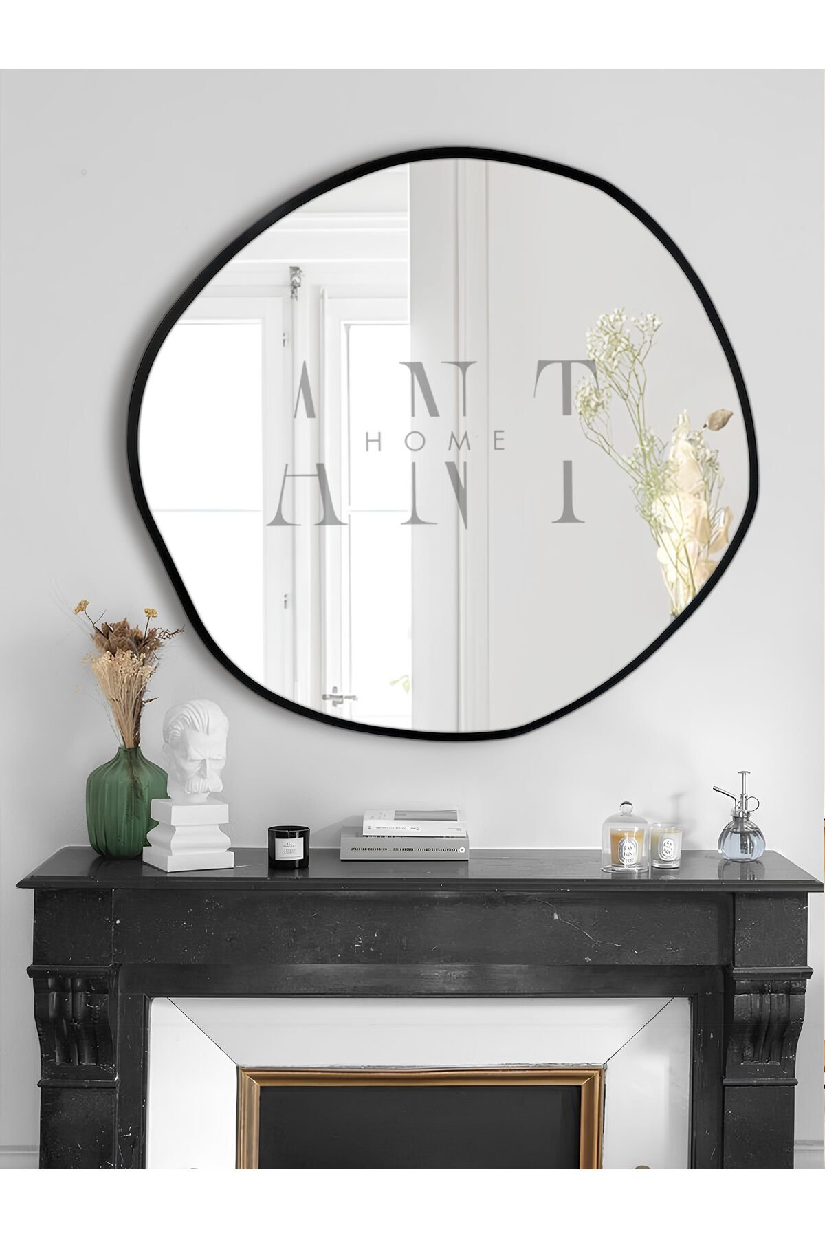 Arya 80 Cm Ayna Asimetrik Ayna, Dekoratif Ayna, Duvar Aynası Banyo Aynası Holl Aynası, Siyah