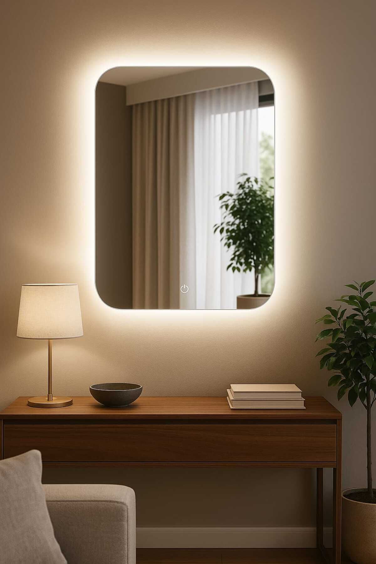 Boho Dokunmatik Ledli Ayna, Ledli Ayna, Konsol Aynası, Dresuar Aynası, Banyo Aynası