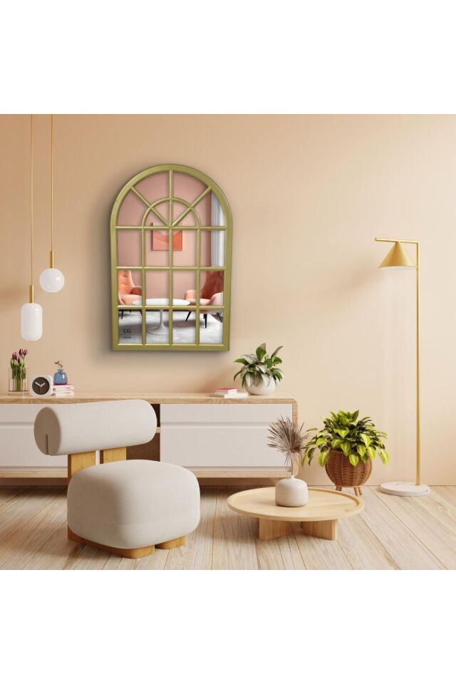 Pencere Model, Ayna, Duvar Aynası, Salon Aynası, Dressuar Aynası, Ahşap Lake Boyalı Gold