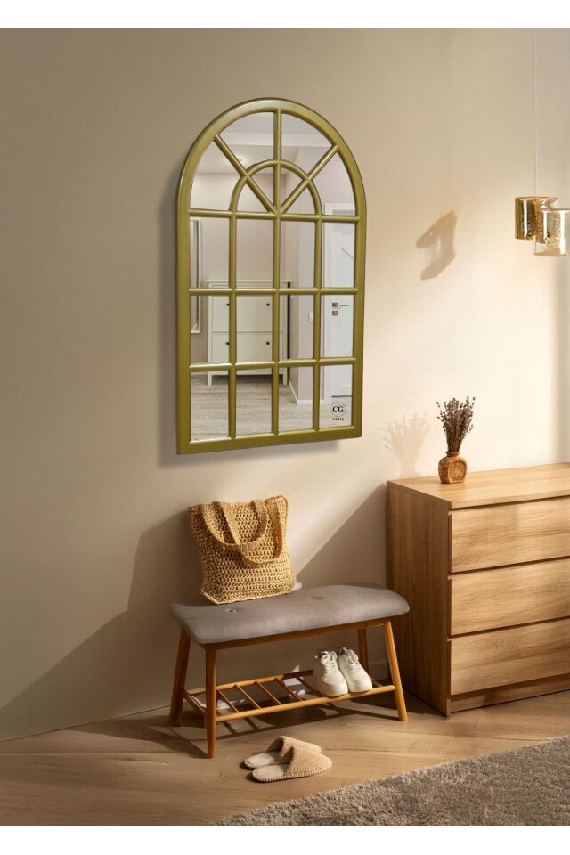 Pencere Model, Ayna, Duvar Aynası, Salon Aynası, Dressuar Aynası, Ahşap Lake Boyalı Gold