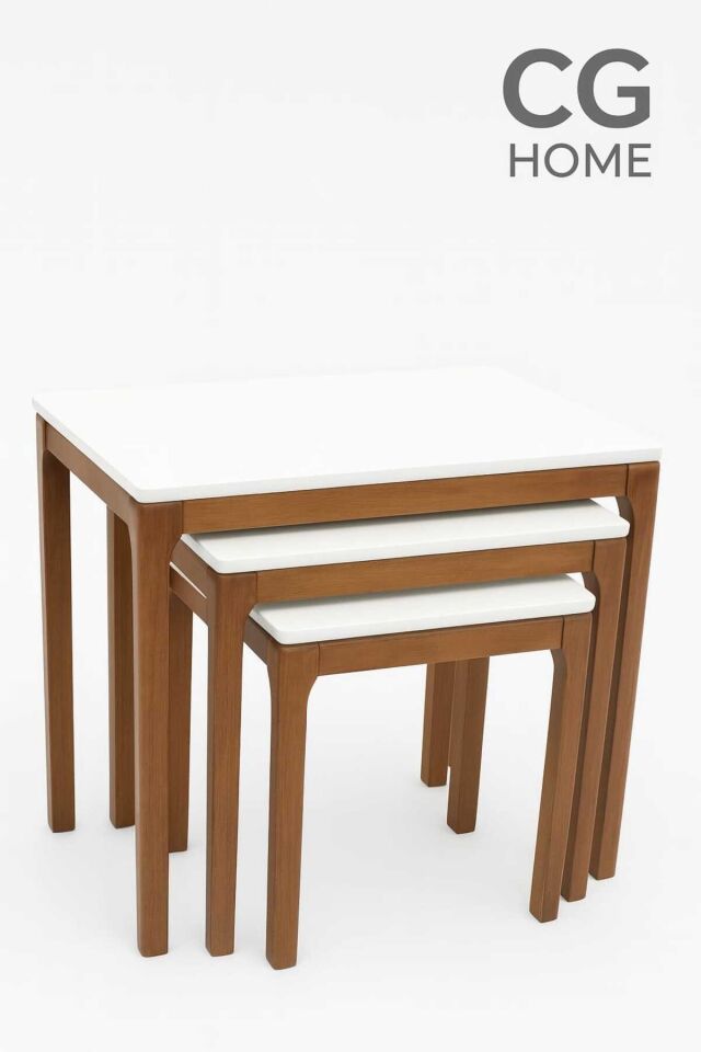 Mono Zigon Sehpa Üçlü Lüx %100 Ağaç Lake Boyalı Sehpa