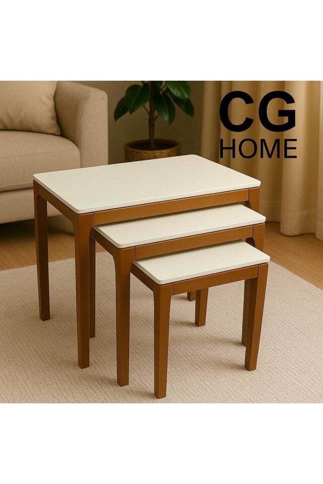 Mono Zigon Sehpa Üçlü Lüx %100 Ağaç Lake Boyalı Sehpa