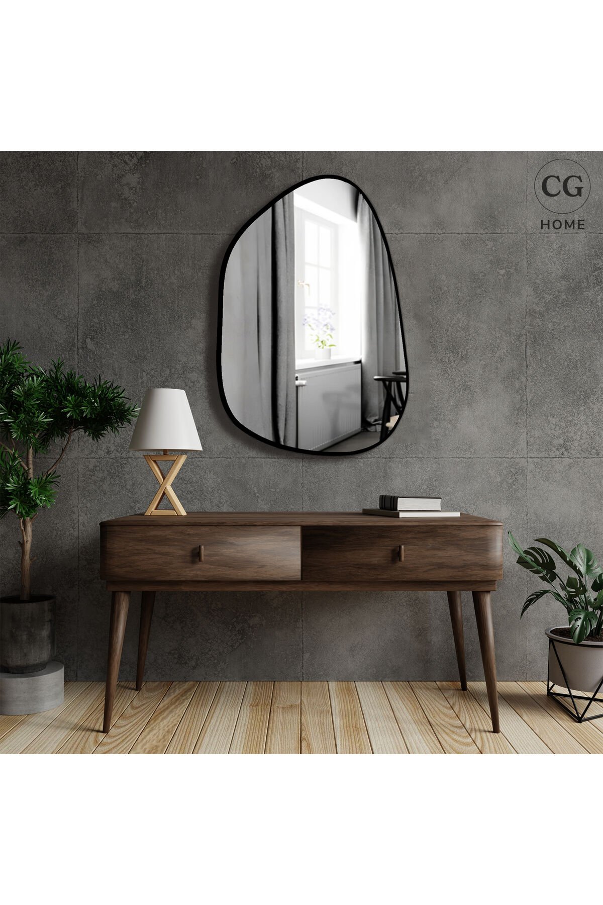 Asimetrik Ayna, 75X55 cm, Konsol Aynası, Dresuar Aynası, Duvar Aynası, Şişecam Ayna