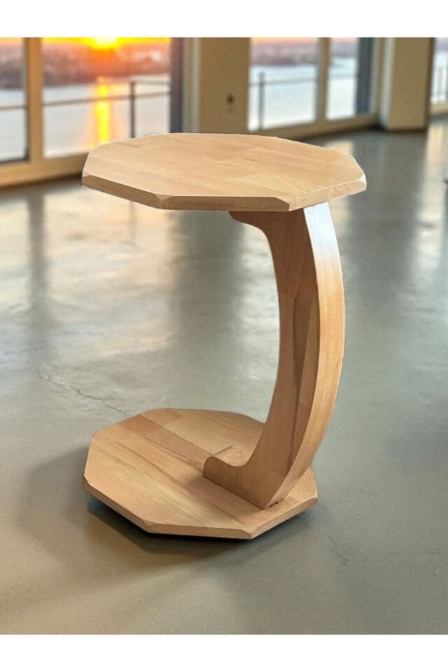 Sehpa, Yan Sehpa, Doğal Ahşap Sehpa, Tekerlekli C Sehpa