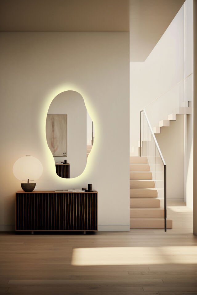 Boy Aynası Ledli, Asimetrik Ayna, Asimetrik Boy Aynası, Ledli Ayna, Duvar Aynası, Günışığı Led