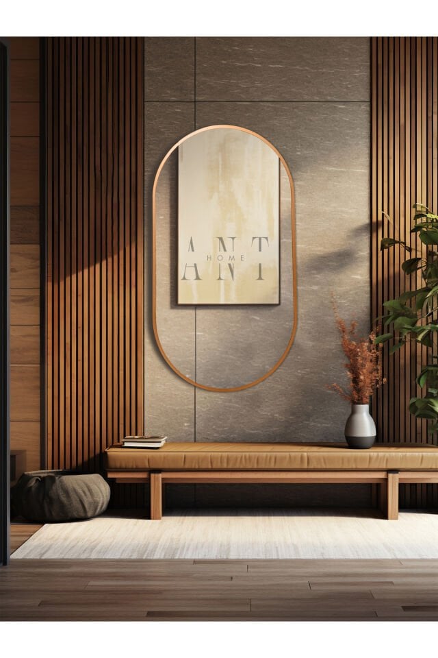 Dekoratif Ayna Duvar Aynası Konsol Aynası Mdf Elips Ayna 90X50 CM