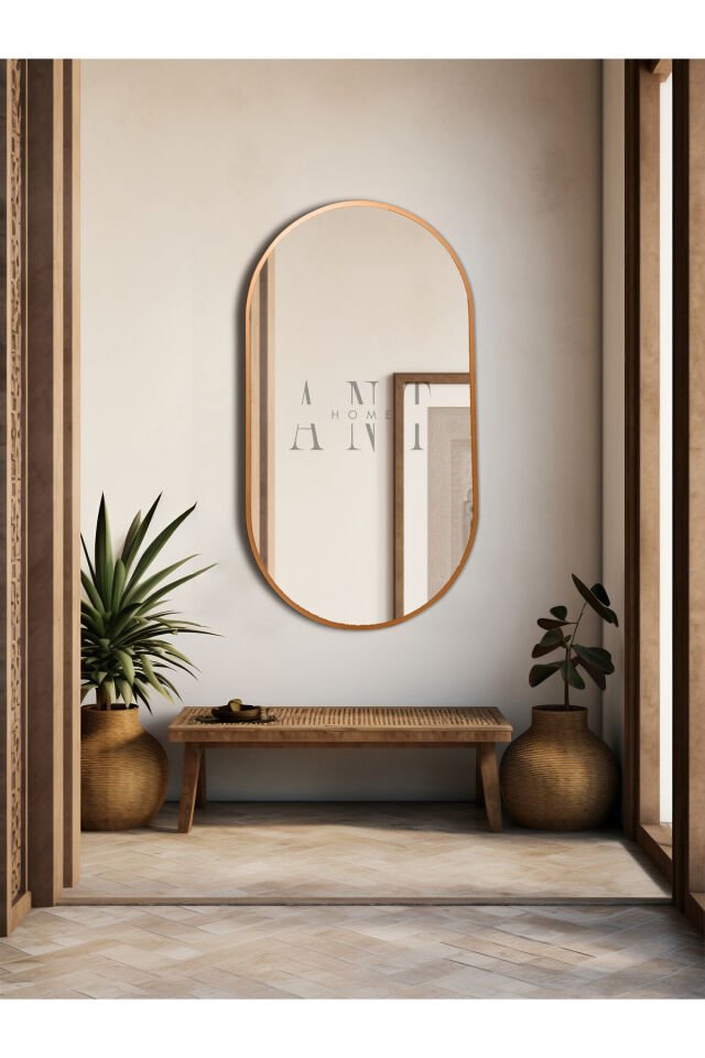 Dekoratif Ayna Duvar Aynası Konsol Aynası Mdf Elips Ayna 90X50 CM