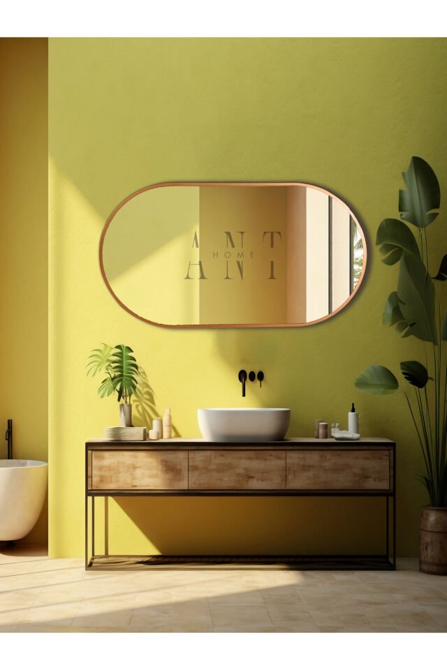 Dekoratif Ayna Duvar Aynası Konsol Aynası Mdf Elips Ayna 90X50 CM