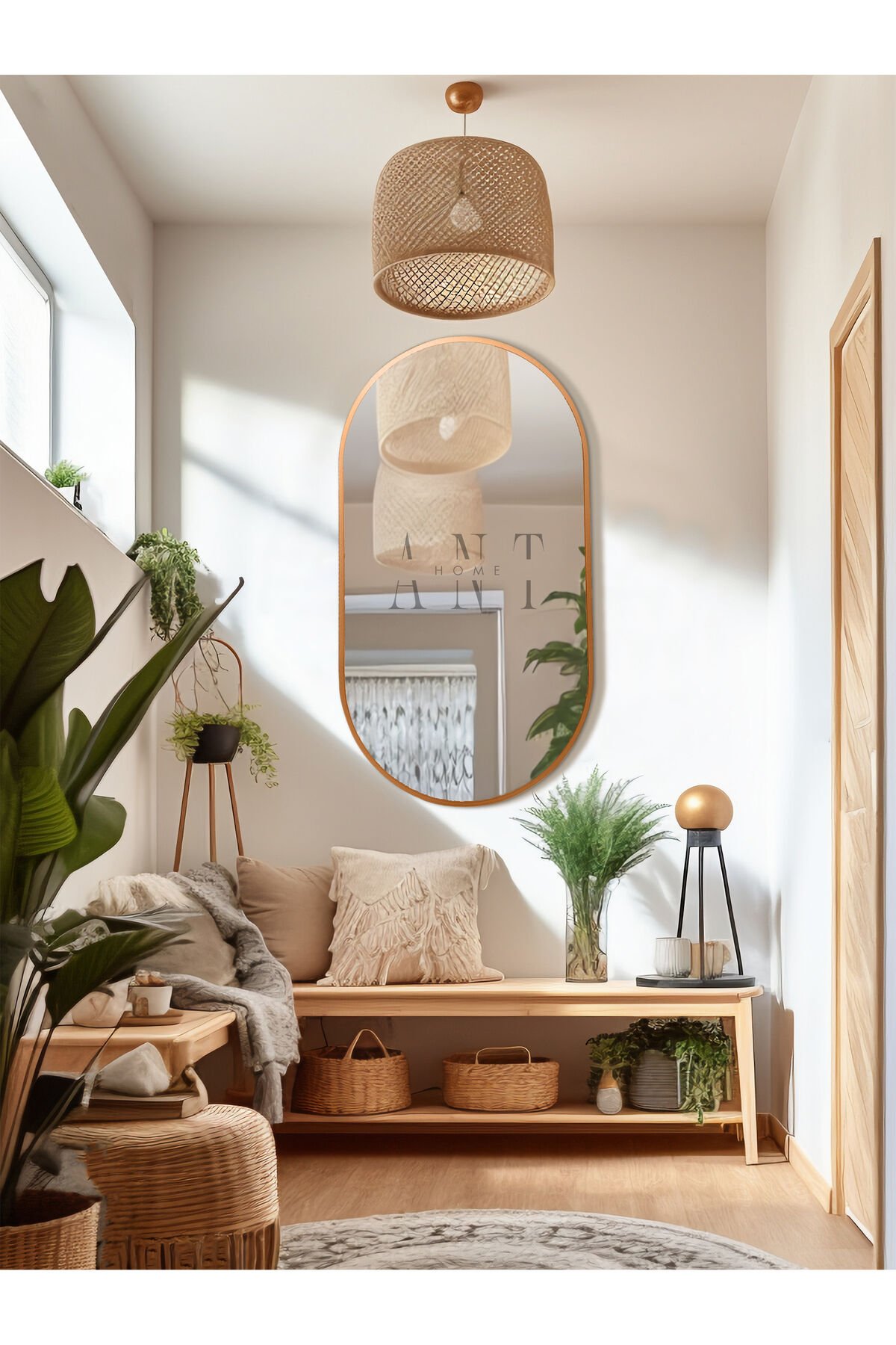 Dekoratif Ayna Duvar Aynası Konsol Aynası Mdf Elips Ayna 90X50 CM