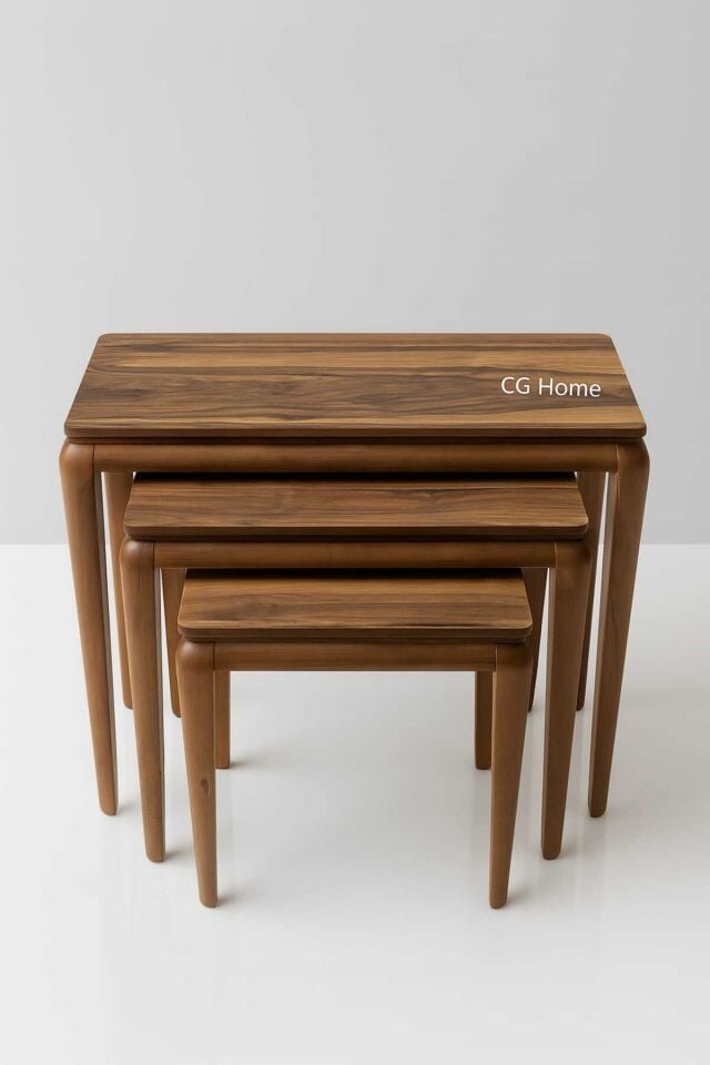 MİLAS ZİGON SEHPA ÜÇLÜ %100 AĞAÇ LAKE BOYALI SEHPA