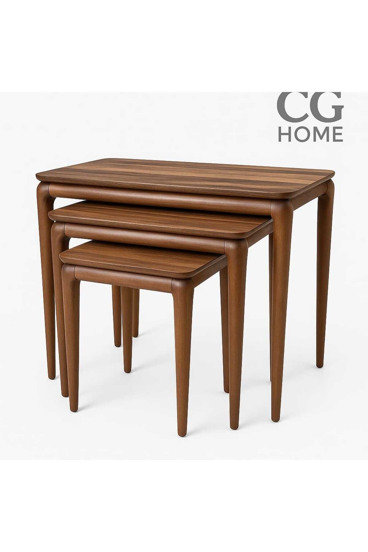 MİLAS ZİGON SEHPA ÜÇLÜ %100 AĞAÇ LAKE BOYALI SEHPA