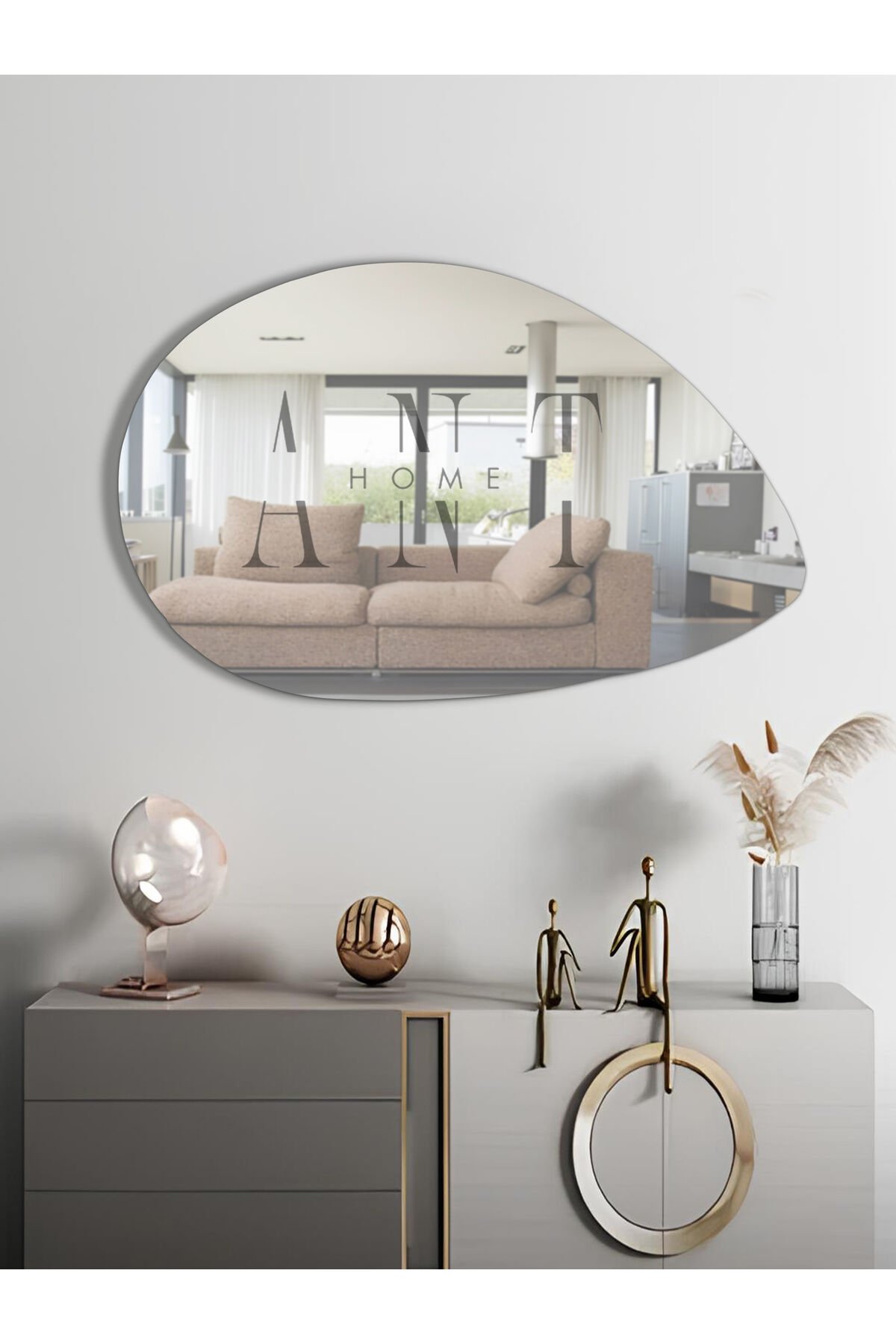 Asimetrik Ayna, Dekoratif Ayna, 90x60, Konsol Aynası, Dresuar Aynası, Tuvalet Aynası