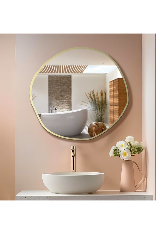 Arya Ayna Asimetrik Ayna, Dekoratif Ayna, Duvar Aynası Banyo Aynası Holl Aynası, Gold