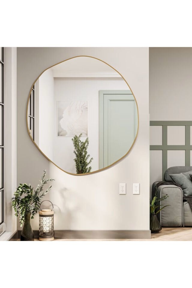 Arya Ayna Asimetrik Ayna, Dekoratif Ayna, Duvar Aynası Banyo Aynası Holl Aynası, Gold