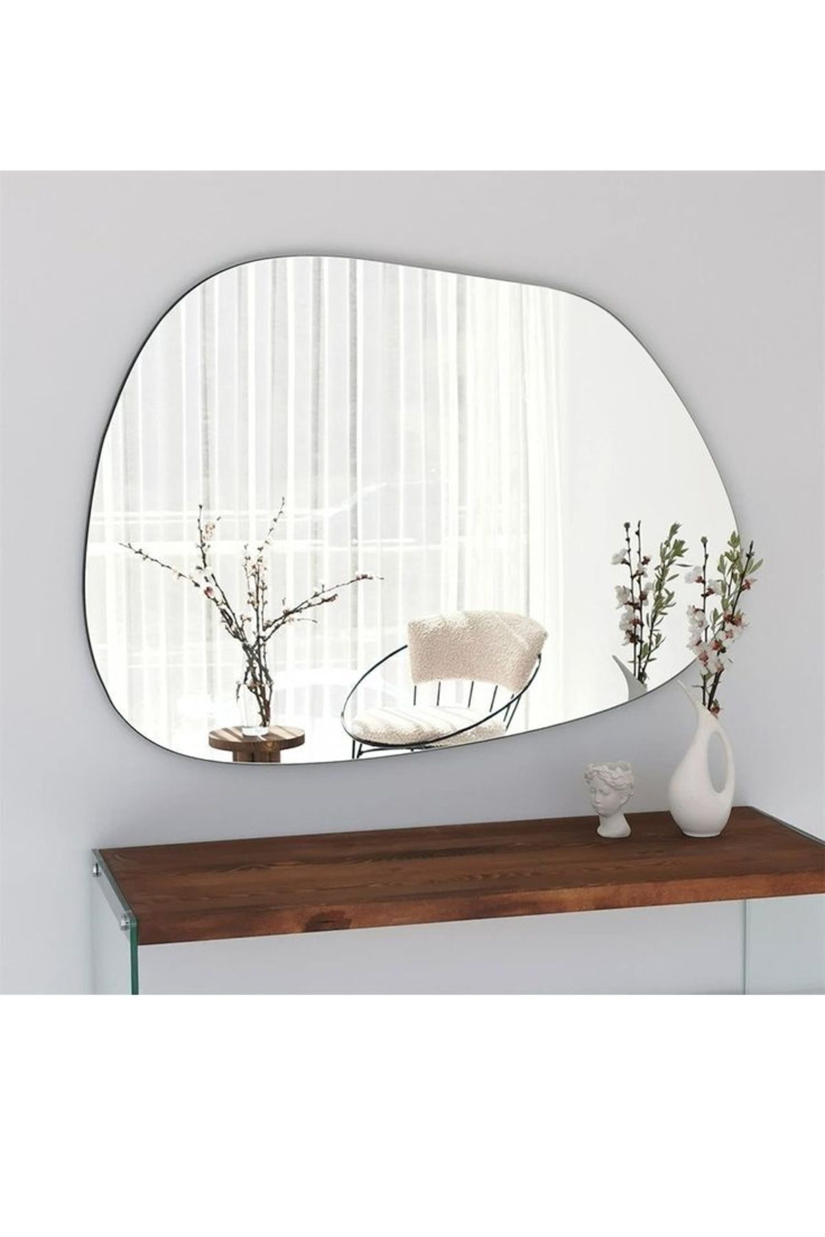 Luna Asimetrik Model Çerçevesiz Ayna Duvar Aynası Konsol Aynası