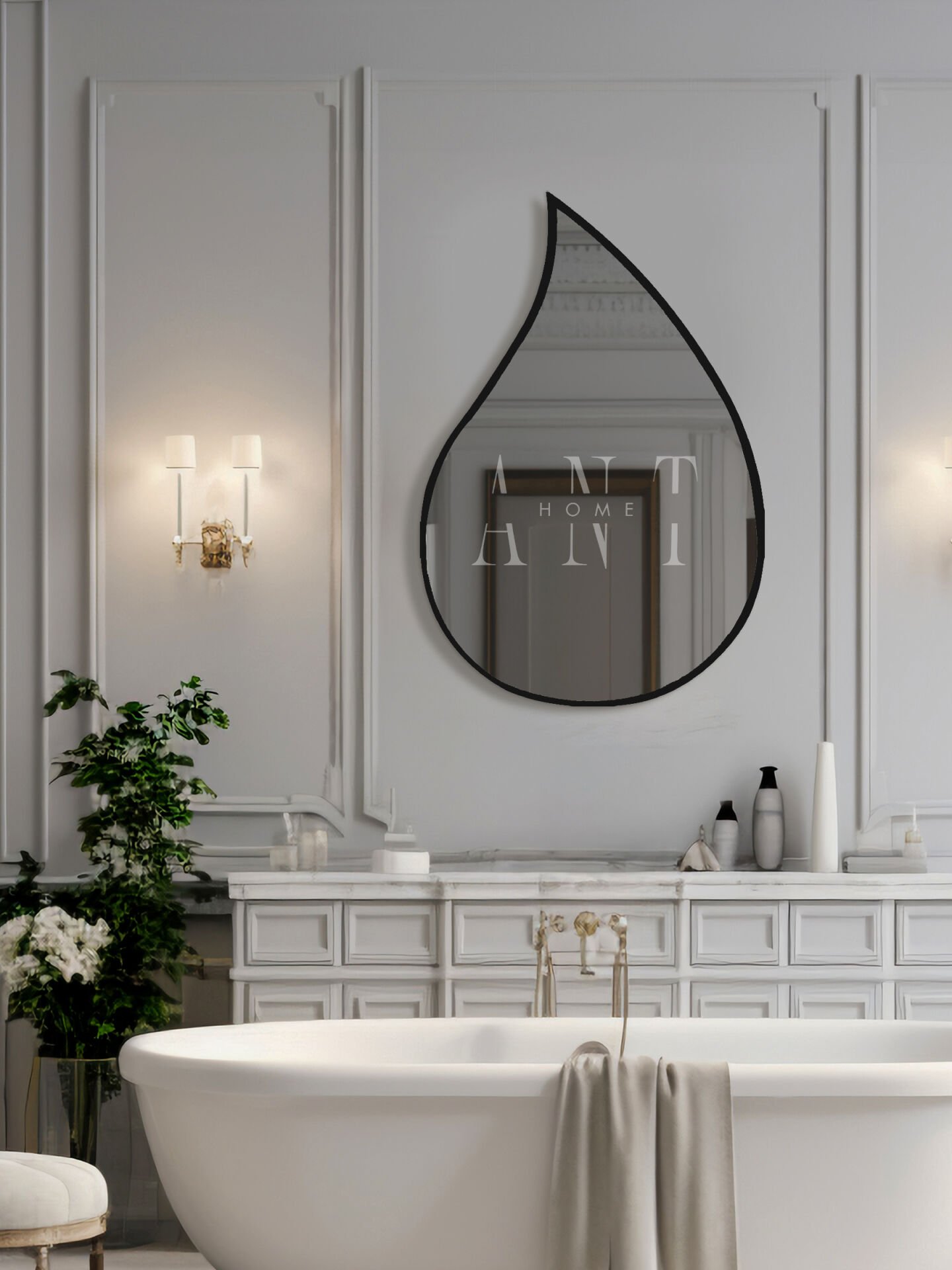 Damla Asimetrik Ayna, Duvar Aynası, Konsol Aynası, Holl Aynası 75X50