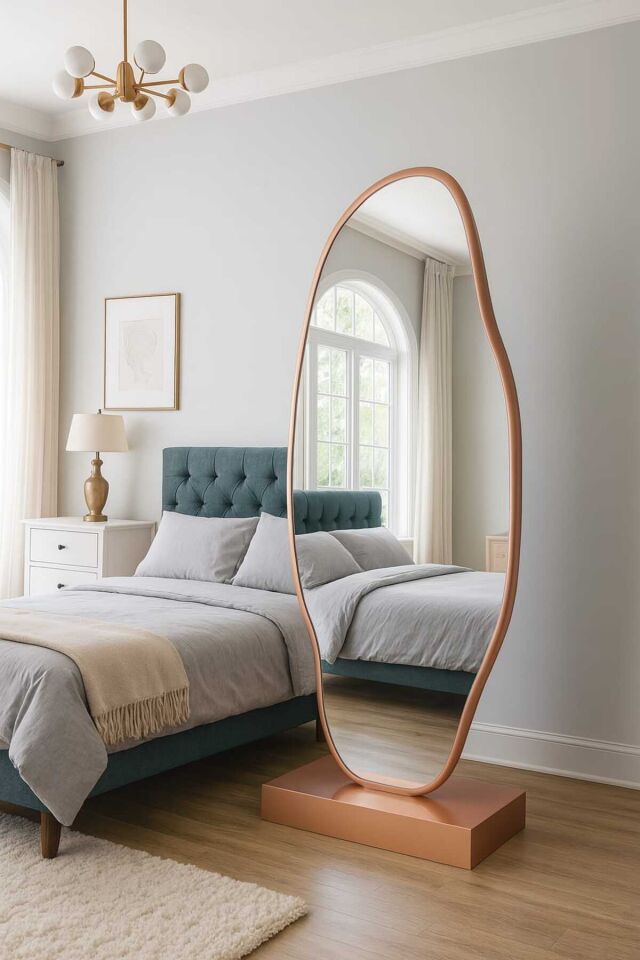 Asimetrik Ayna, Ultralüx Boy Aynası, Boy Aynası, Ayaklı Boy Aynası, 188x66 Cm