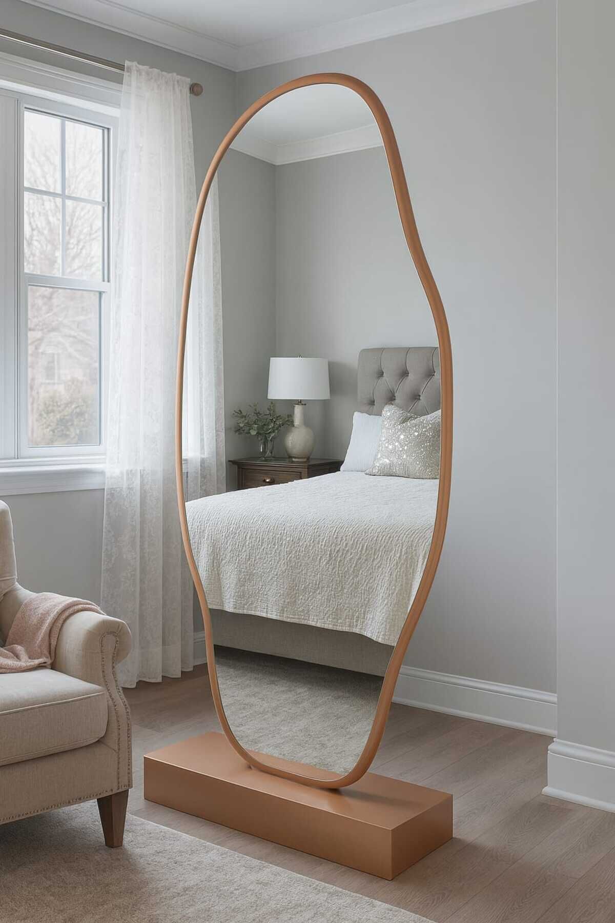 Asimetrik Ayna, Ultralüx Boy Aynası, Boy Aynası, Ayaklı Boy Aynası, 188x66 Cm