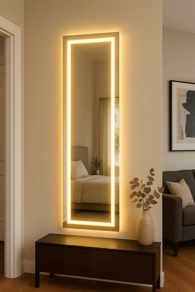 Biga Ledli Ayna, Dekoratif Ayna, Led Ayna, Salon Aynası, Konsol Aynası 144x36 cm