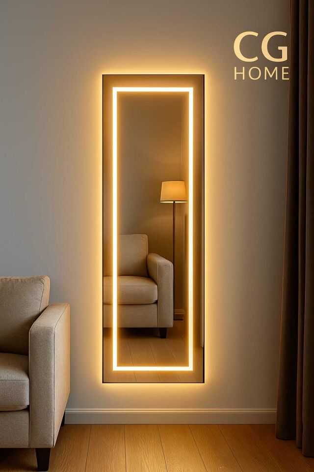 Biga Ledli Ayna, Dekoratif Ayna, Led Ayna, Salon Aynası, Konsol Aynası 144x36 cm