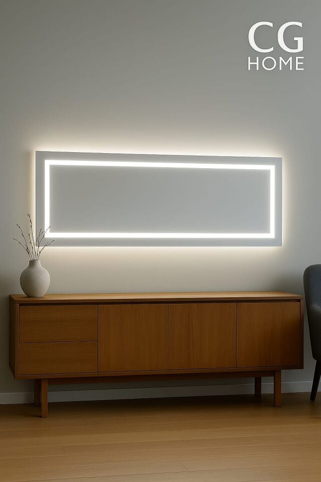 Biga Ledli Ayna, Dekoratif Ayna, Led Ayna, Salon Aynası, Konsol Aynası 144x36 cm