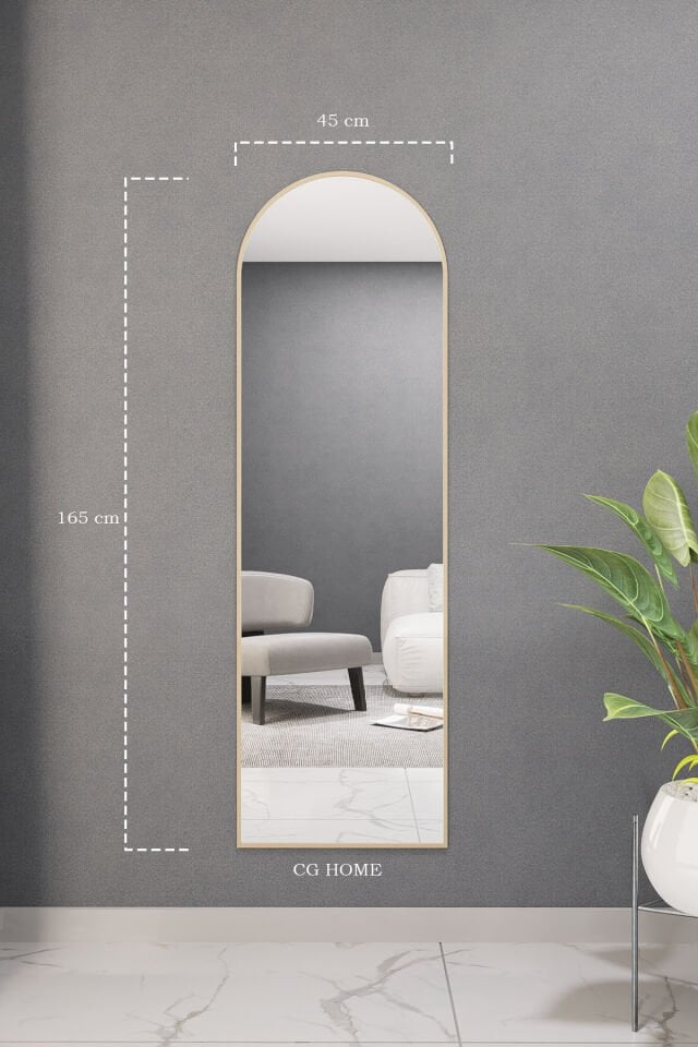 Dekoratif Ayna Mdf Oval Boy Ayna Duvar Aynası 165x45 Gold