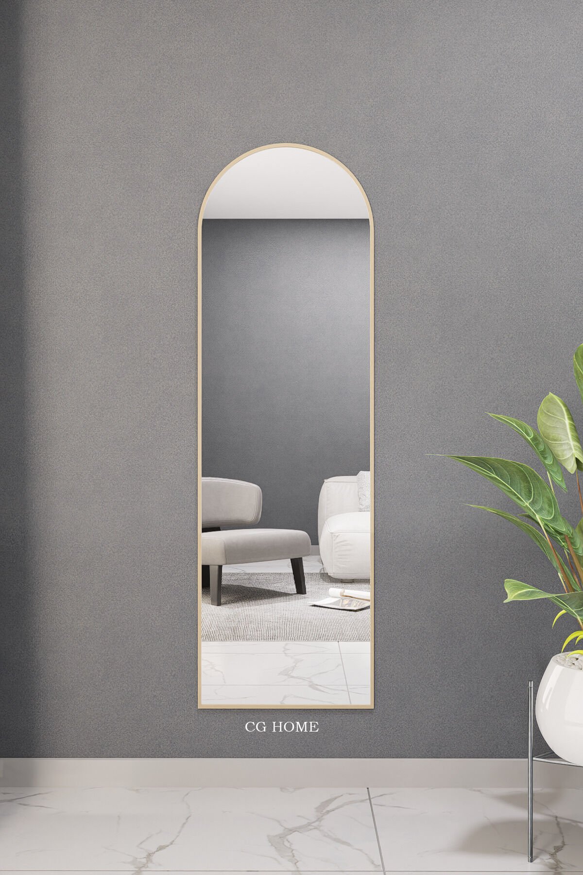 Dekoratif Ayna Mdf Oval Boy Ayna Duvar Aynası 165x45 Gold