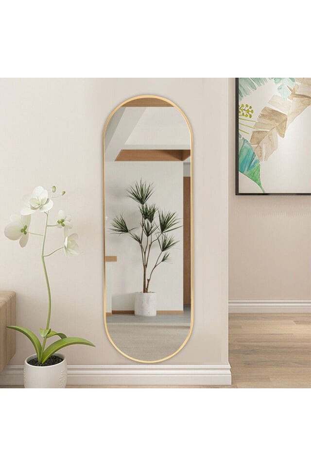 Model Alfa Dekoratif Ayna Boy Aynası Mdf 180cm X 62 Cm Elips Ayna Gold