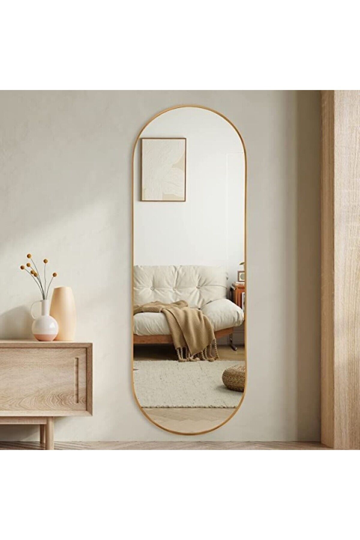 Model Alfa Dekoratif Ayna Boy Aynası Mdf 180cm X 62 Cm Elips Ayna Gold