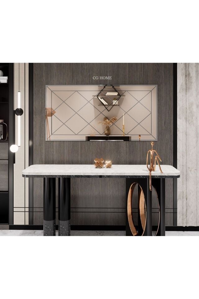 Baklava Desenli Bronz Bizoteli Salon Ofis Konsol Aynası Bronz Ayna 120cm X 60cm