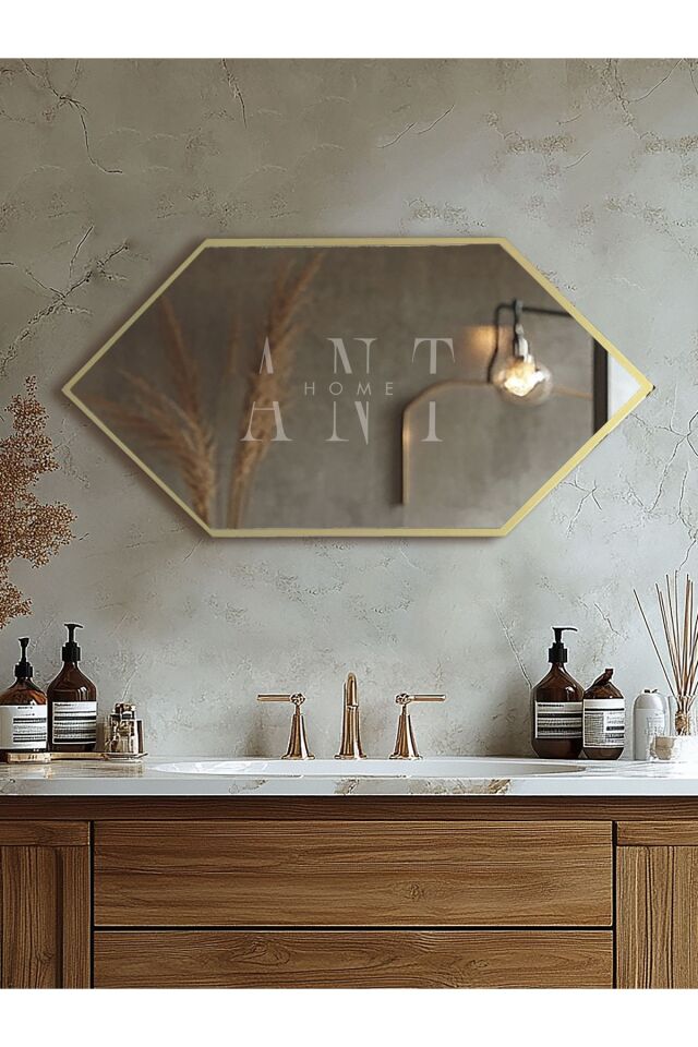 Ayna, Duvar Aynası, Konsol Aynası, Holl Aynası, Banyo Aynası 80X40 Gold