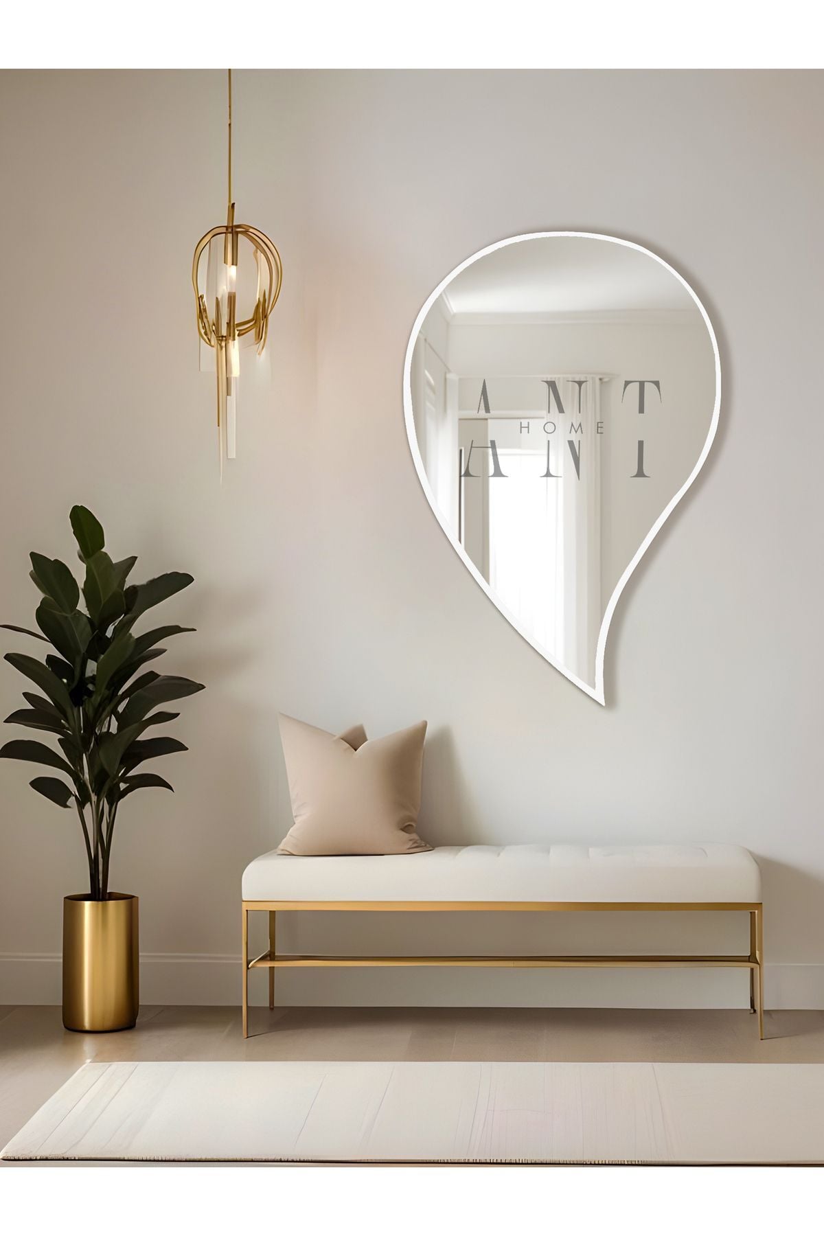 Damla Asimetrik Ayna, Duvar Aynası, Konsol Aynası, Holl Aynası 75X50 Beyaz