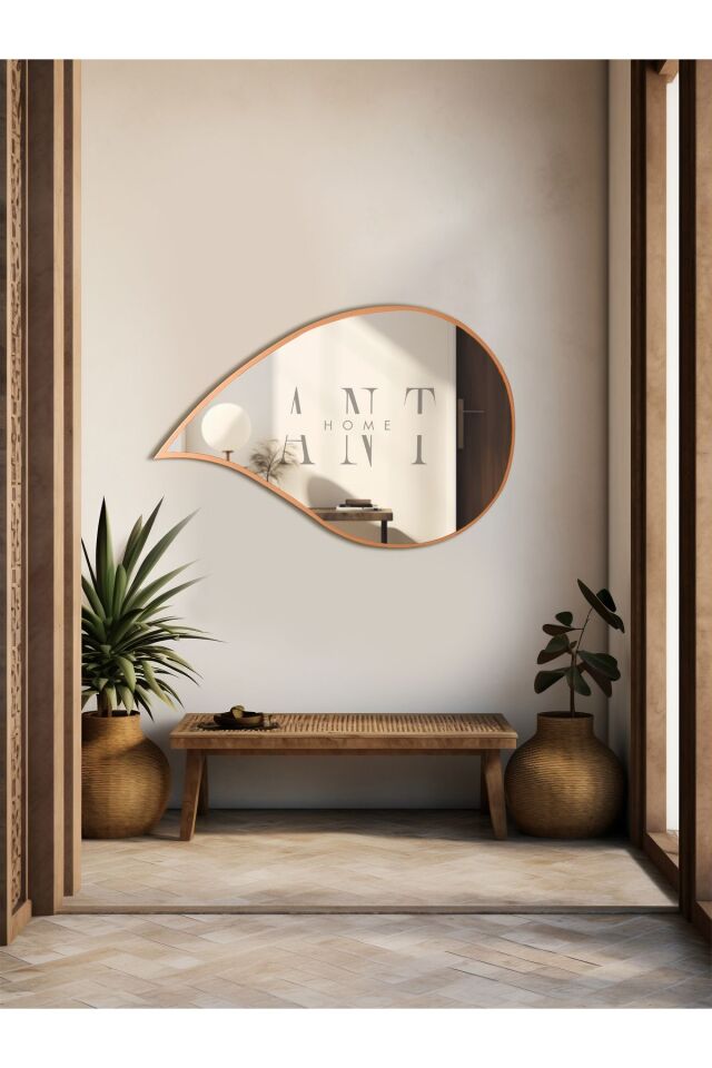 Damla Asimetrik Ayna, Duvar Aynası, Konsol Aynası, Holl Aynası 75X50 Bronz