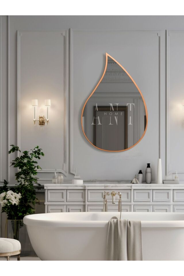 Damla Asimetrik Ayna, Duvar Aynası, Konsol Aynası, Holl Aynası 75X50 Bronz