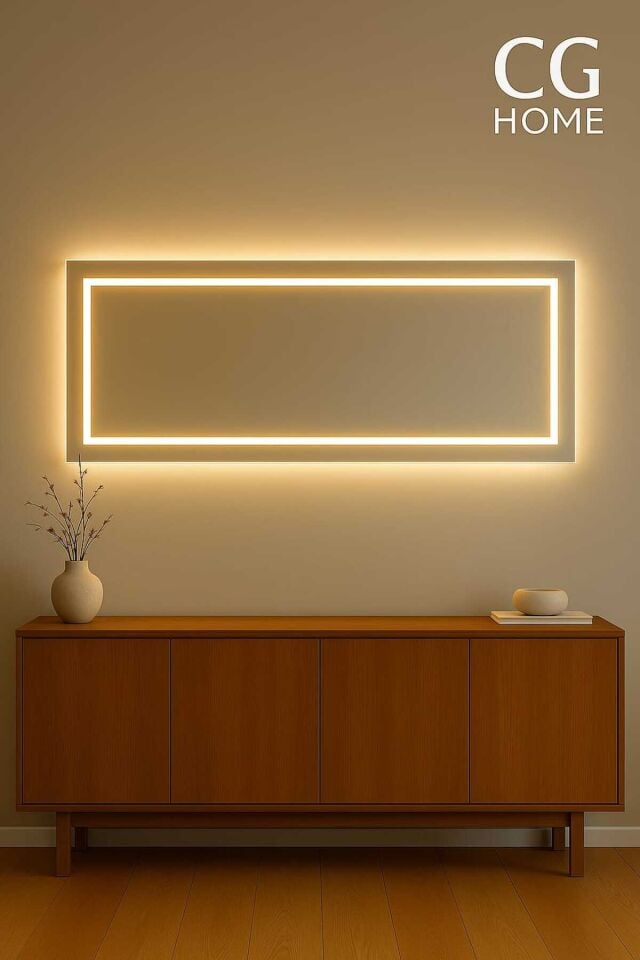 Biga Ledli Ayna, Dekoratif Ayna, Led Ayna, Salon Aynası, Konsol Aynası 144x36 cm Günışığı