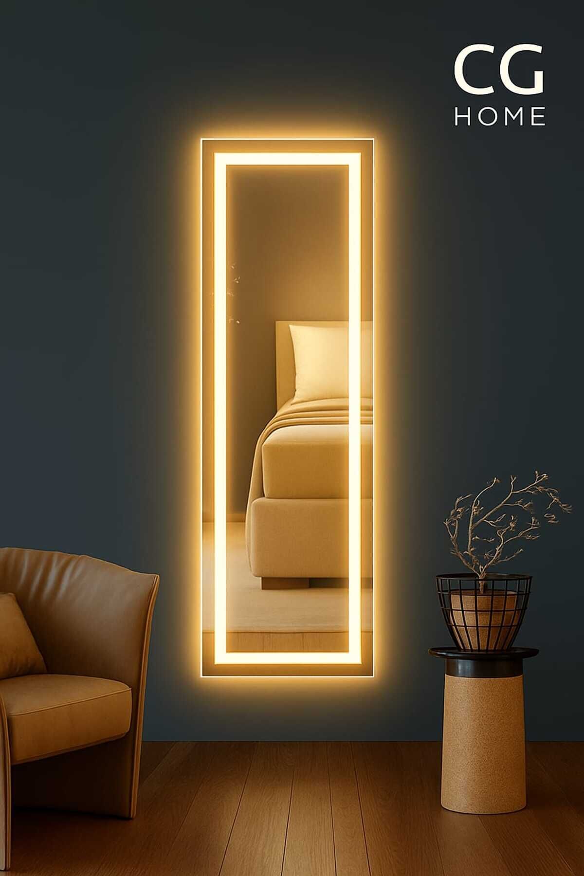Biga Ledli Ayna, Dekoratif Ayna, Led Ayna, Salon Aynası, Konsol Aynası 144x36 cm Günışığı